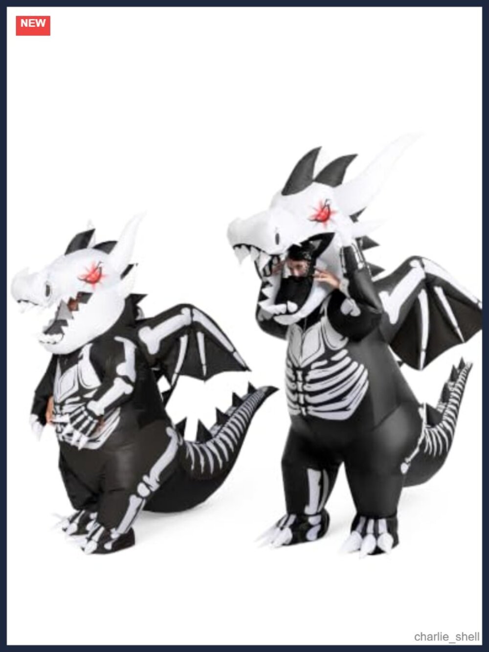 Inflatable Skeleton Dragon Costume LED Light Eyes Blow Up Suit